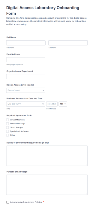 Digital Access Laboratory Onboarding Form Template