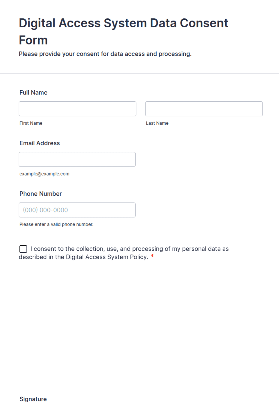 Digital Access System Data Consent Form Template | Jotform