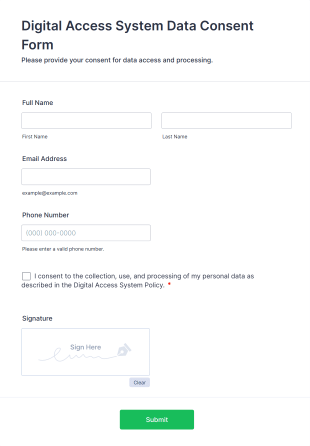 Digital Access System Data Consent Form Template