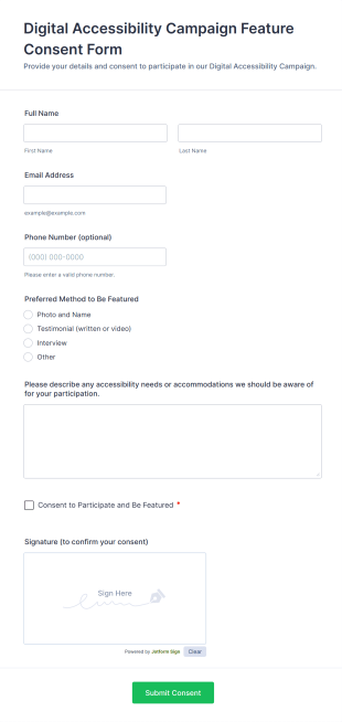 Digital Accessibility Campaign Feature Consent Form Template