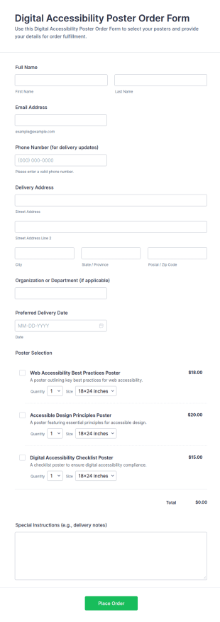 Digital Accessibility Poster Order Form Template