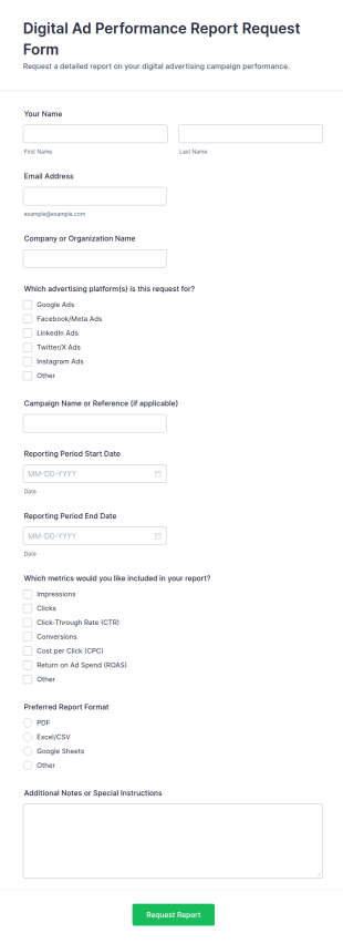 Digital Ad Performance Report Request Form Template