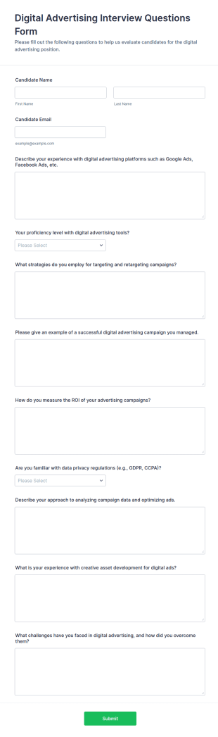 Digital Advertising Interview Questions Form Template
