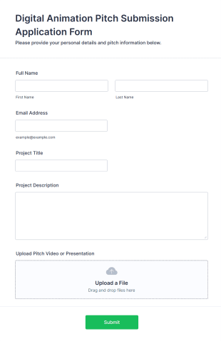 Digital Animation Pitch Submission Application Form Form Template