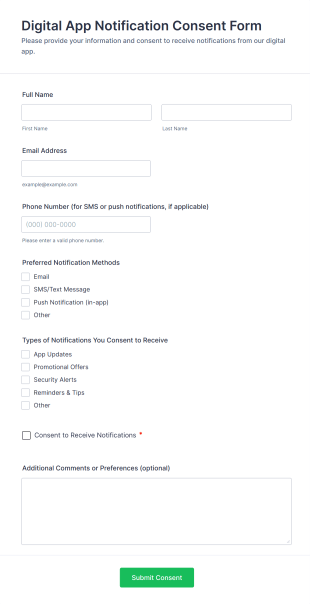 Digital App Notification Consent Form Template