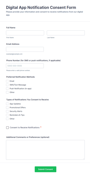 Digital App Notification Consent Form Template