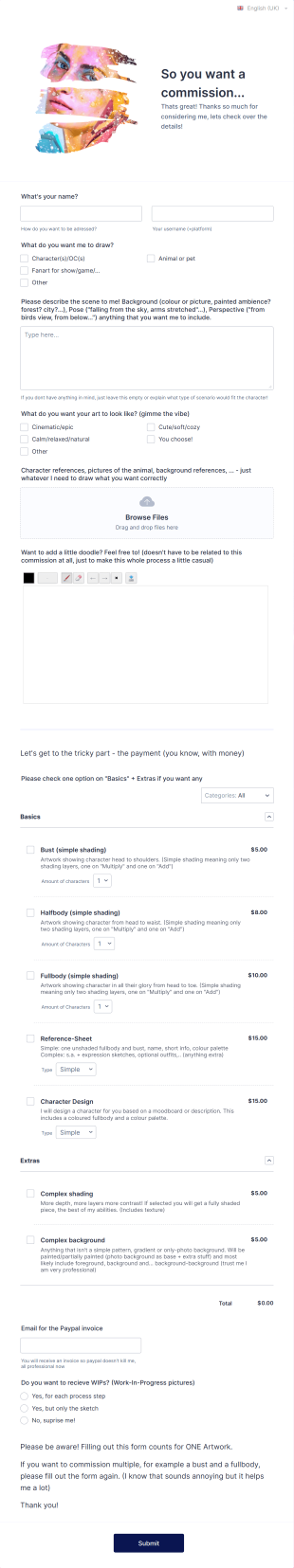 Digital Art Commission Form Template