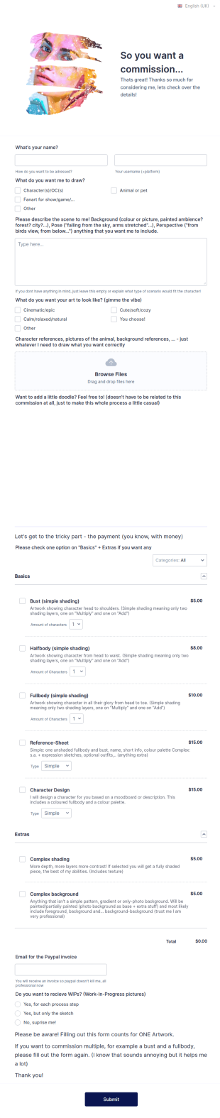 Digital Art Commission Form Template