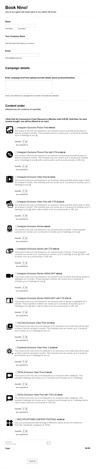 Digital Artist Booking Form Template