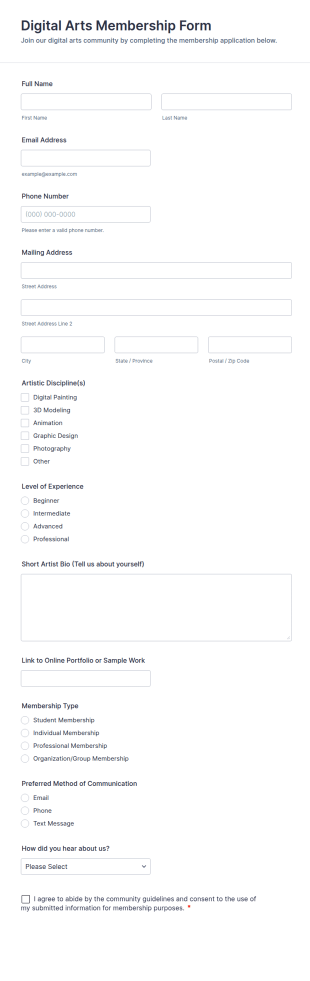 Digital Arts Membership Form Template
