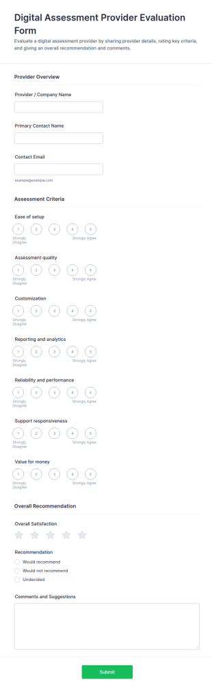 Digital Assessment Provider Evaluation Form Template