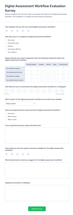 Digital Assessment Workflow Evaluation Survey Form Template