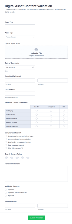 Digital Asset Content Validation Form Template