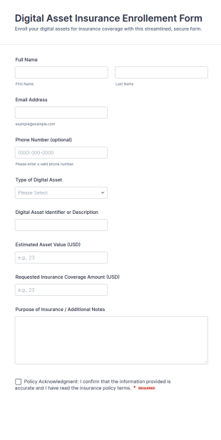 Digital Asset Insurance Enrolment Form Template