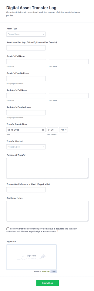 Digital Asset Transfer Log Form Template
