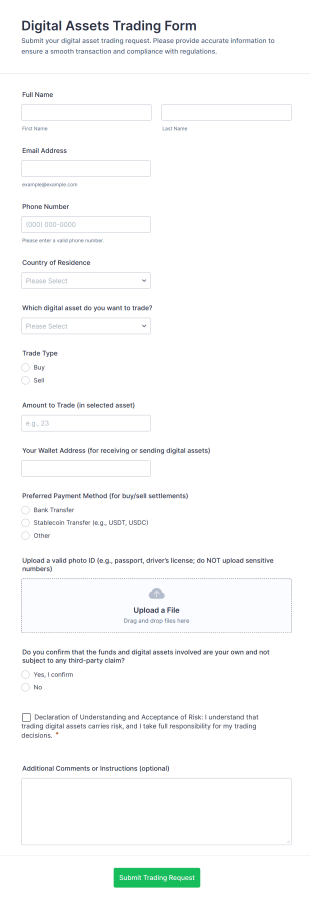 Digital Assets Trading Form Template