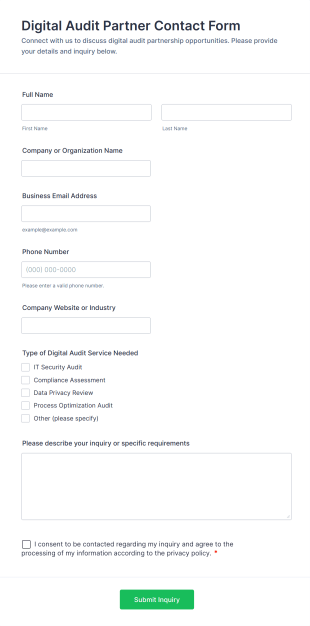 Digital Audit Partner Contact Form Template