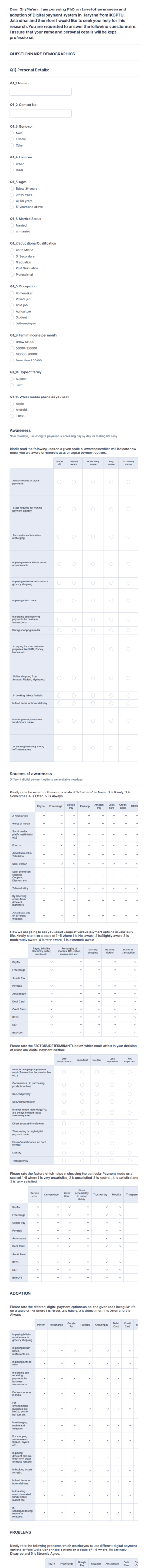 Digital Awareness Survey Form Template