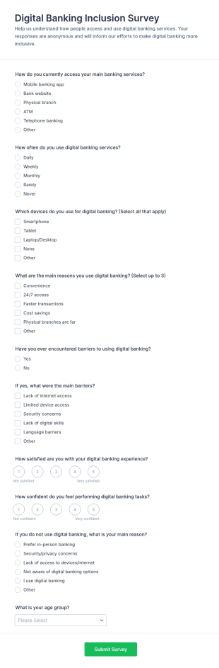 Digital Banking Inclusion Survey Form Template