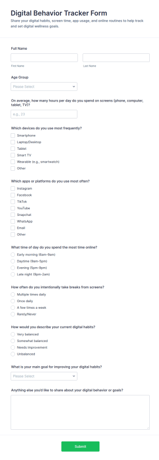 Digital Behavior Tracker Form Template