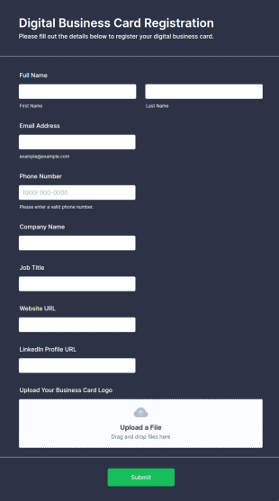 Digital Business Card Registration Form Template