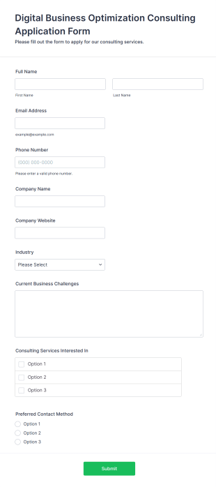 Digital Business Optimization Consulting Application Form Form Template
