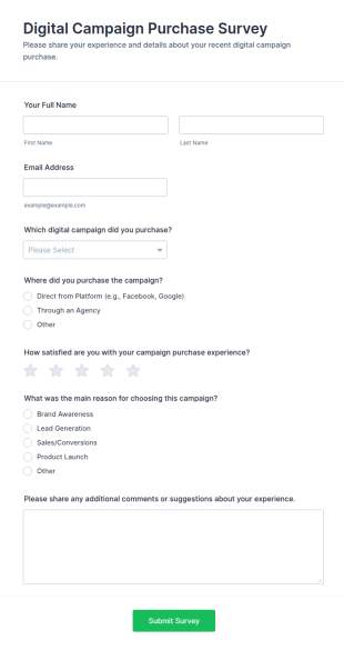 Digital Campaign Purchase Survey Form Template