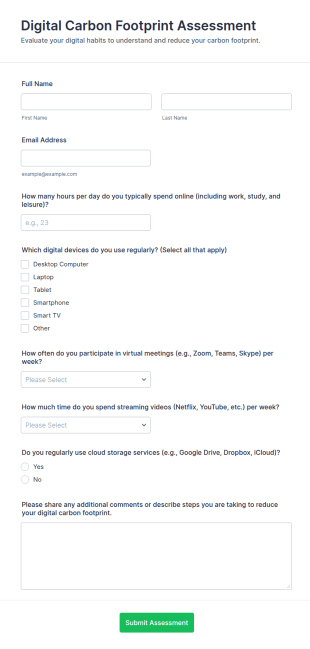Digital Carbon Footprint Assessment Form Template