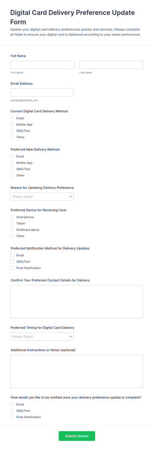 Digital Card Delivery Preference Update Form Template