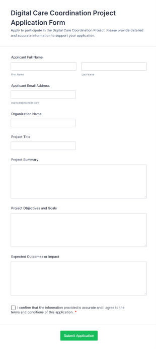 Digital Care Coordination Project Application Form Template