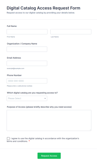 Digital Catalog Access Request Form Template