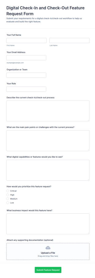Digital Check In And Check Out Feature Request Form Template