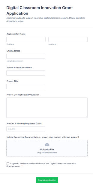 Digital Classroom Innovation Grant Application Form Template