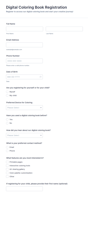 Digital Coloring Book Registration Form Template