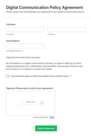 Digital Communication Policy Agreement Form Template