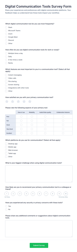 Digital Communication Tools Survey Form Template