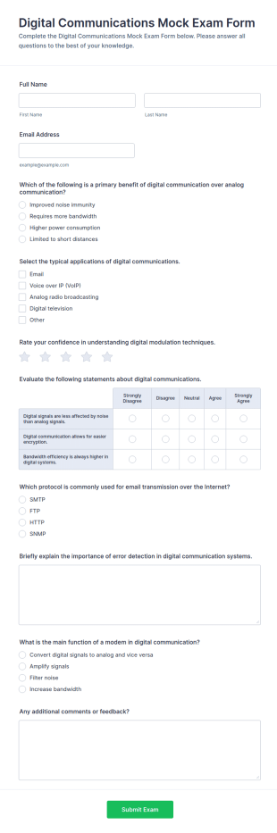 Digital Communications Mock Exam Form Template