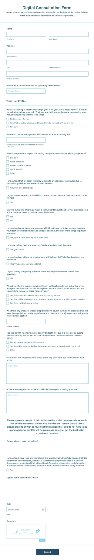 Digital Consultation Form Template