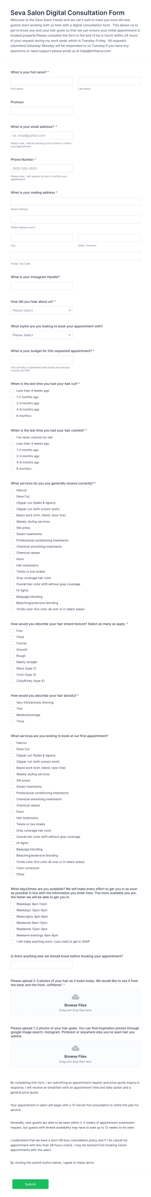 Thrivers Society Digital Consultation Template Form Template