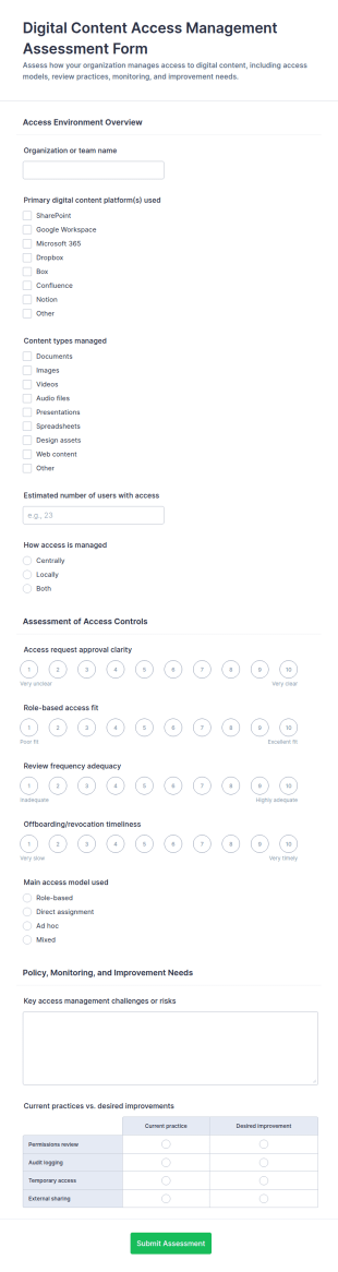 Digital Content Access Management Assessment Form Template