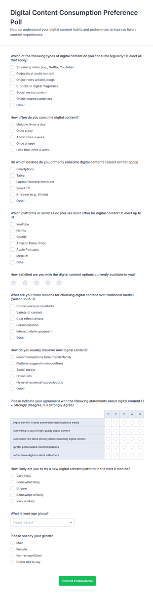 Digital Content Consumption Preference Poll Form Template