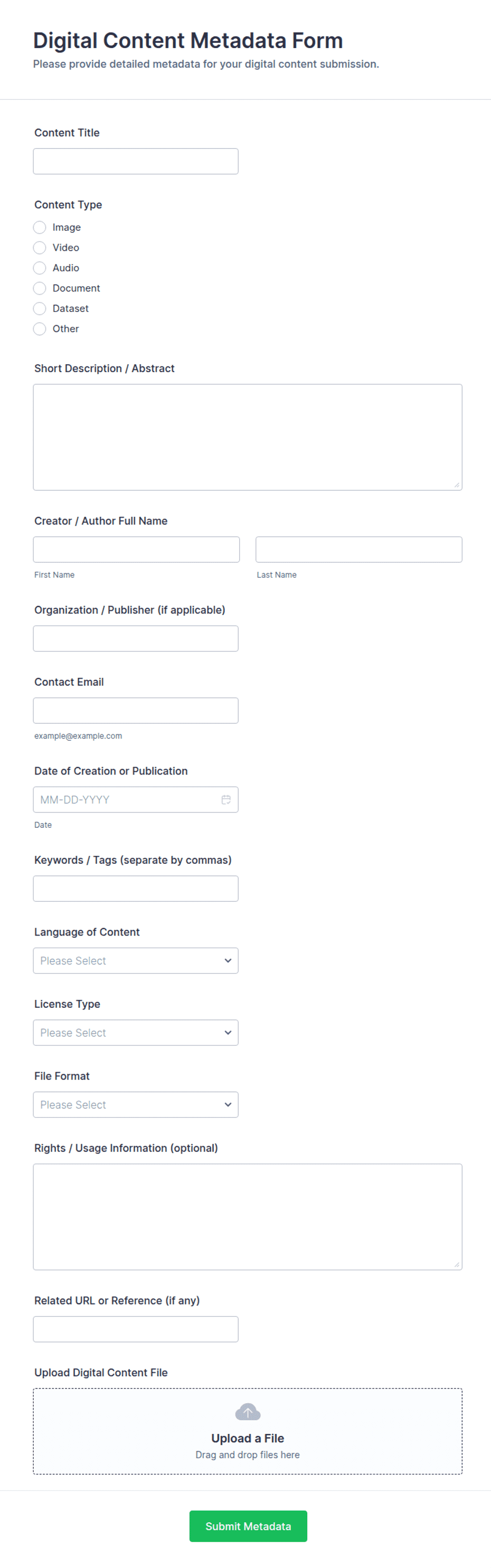 Meta Form Example Digital Content Metadata Form Template | Jotform