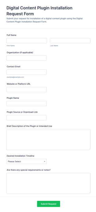 Digital Content Plugin Installation Request Form Template