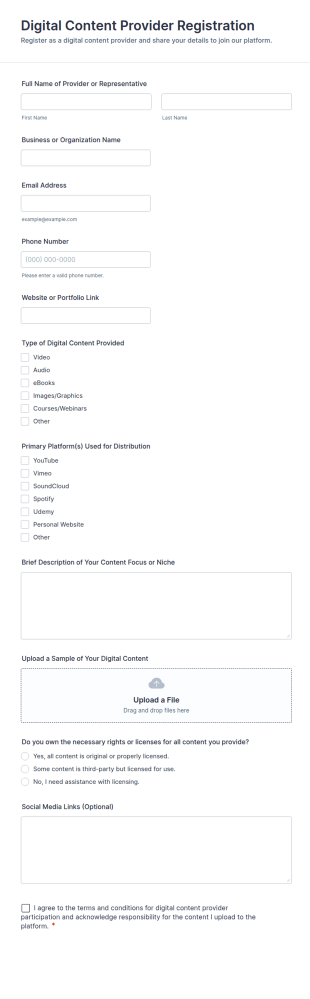 Digital Content Provider Registration Form Template