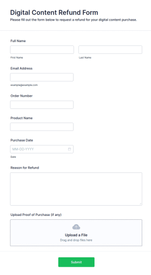 Digital Content Refund Form Template