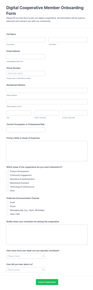 Digital Cooperative Member Onboarding Form Template