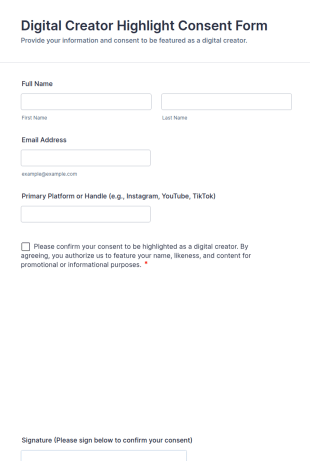 Digital Creator Highlight Consent Form Template