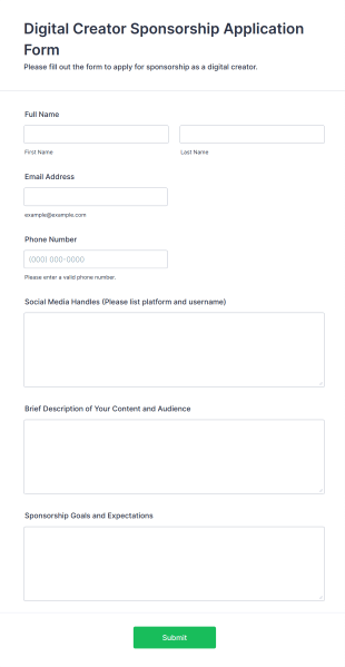 Digital Creator Sponsorship Application Form Template
