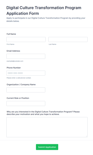 Digital Culture Transformation Program Application Form Form Template