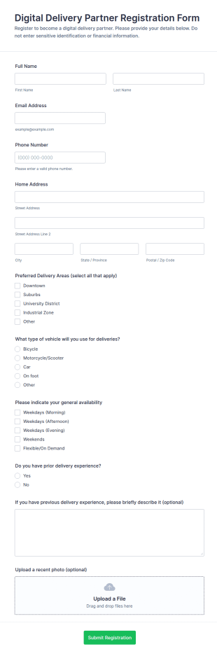 Digital Delivery Partner Registration Form Template